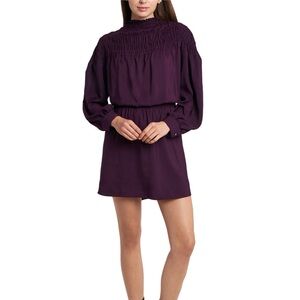 1. State smocked long sleeve purple dress